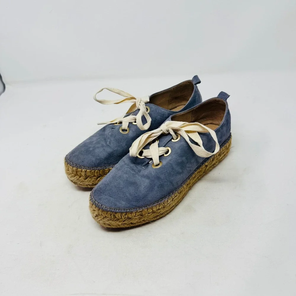 Eric‎ Michael Blue Suede Espadrille Sneakers EU 38 Platform Spain Boho Coastal